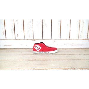 Red DC skater tennis shoes/red suede leather sneakers/skull/grafitti art